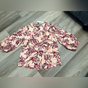 Chico's Blush Top with Berry and Taupe Floral Print